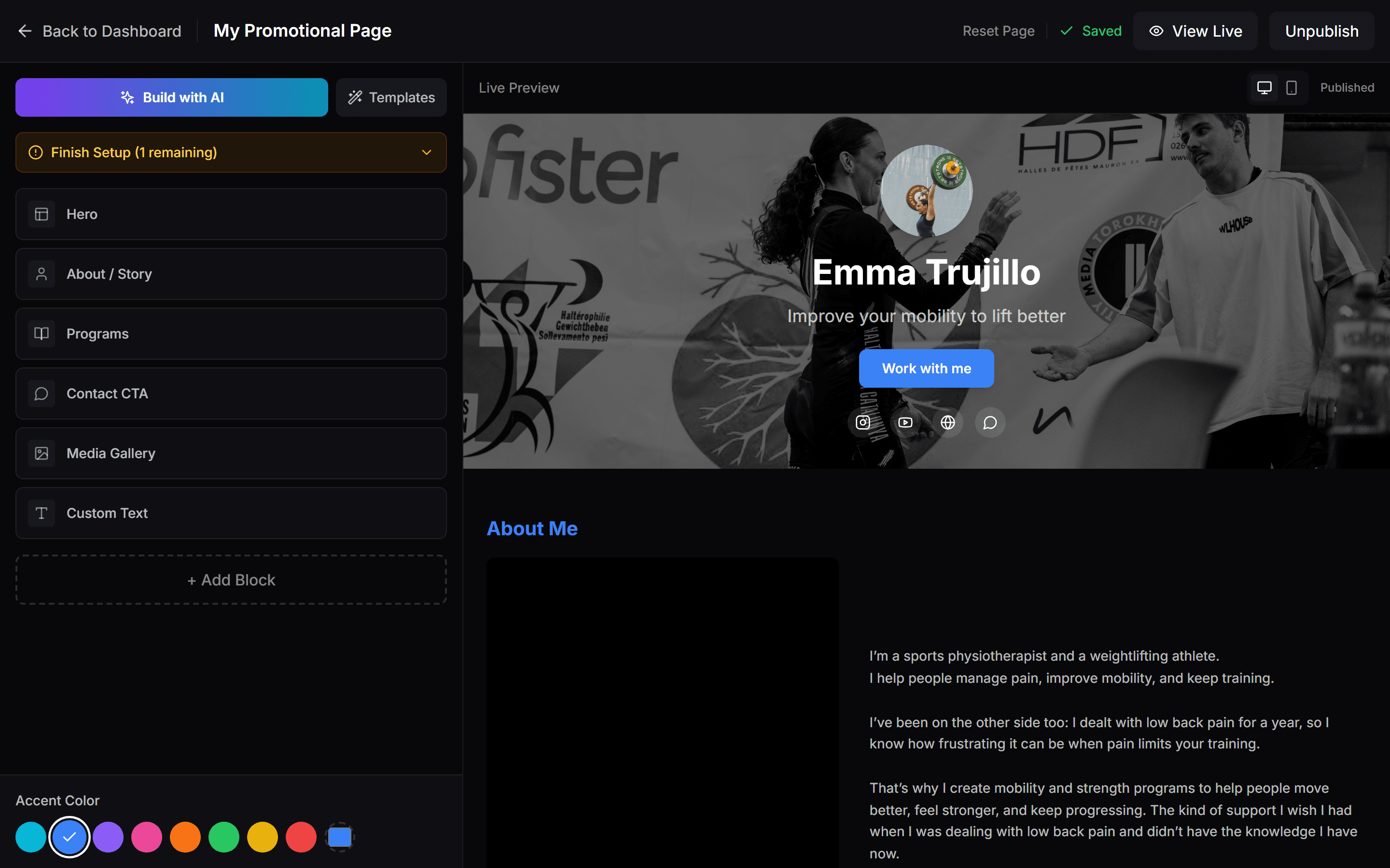 Your own coach web page