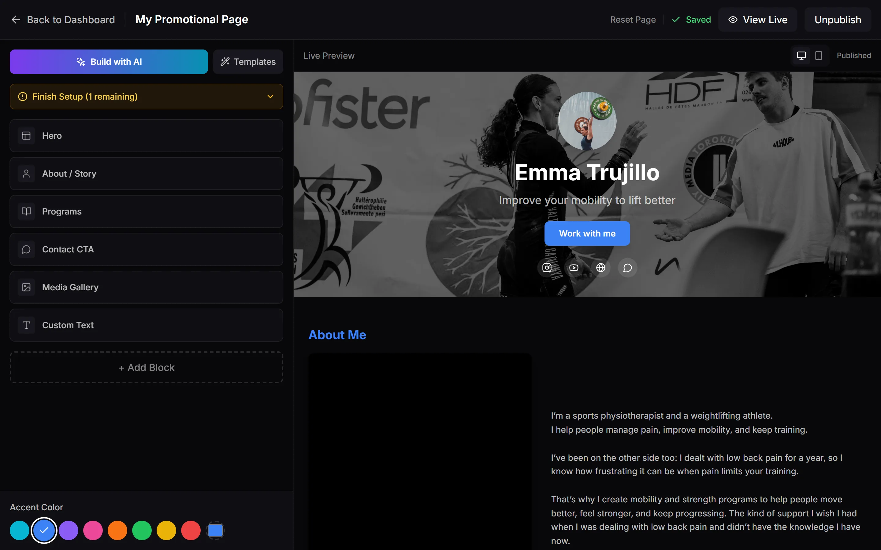 Your own coach web page